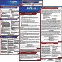 This poster set displays required federal and Oklahoma state labor law notices in English. Printed on a plastic substrate measuring 20 x 24 inches, it is suitable for wall mounting in workplaces to help employers comply with posting regulations