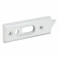This tilt and slide latch is designed for use with tilt windows, mounting on the sash top to secure the window in closed or tilted positions. It has an overall length of 1 1/4 inches and features a white unfinished finish. The latch does not include a handle