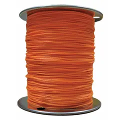 This dynamic braided rope is constructed from polyethylene and has a 1/16 in diameter with a working load limit of 450 lb. It is suited for light-duty lifting, load securing, and recreational climbing applications where controlled stretch is beneficial.