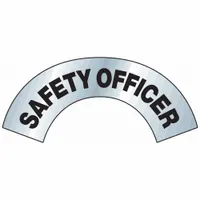 English-language hard hat label with Arch, Std shape. Measures 6 7/8 in x 3 in. Each unit contains 1 label. Used to identify personnel responsible for safety oversight on job sites