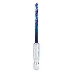 1/8" diameter twist drill bit made from TiCN-coated high-speed steel with a 137° split point for self-starting and reduced walking. Impact-rated construction allows use with impact drivers. Suitable for drilling in metal, wood, and plastic.