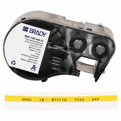 BRADY Sleeve Label: 1/4 in, Polyolefin, Yellow (Matte) - Brady Continuous Sleeve Label Roll Cartridges