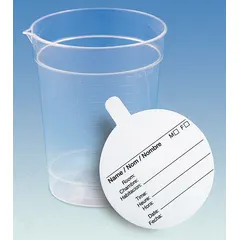 Nonsterile medical specimen container with 192 mL capacity, wide mouth, and white closure included. Designed for collection and transport of urine or other liquid samples in clinical and laboratory settings.