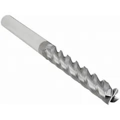Carbide square end mill with AlTiCrN coating and 4-flute geometry for efficient material removal in steel and cast iron. Mill diameter 7/16", length of cut 3", overall length 6". Suitable for industrial milling applications requiring fast cutting and extended tool life.