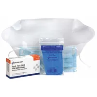 This pre-assembled disposable full face shield features a clear polycarbonate visor measuring 4 1/2 inches in height and 12 inches in width. It uses an elastic band suspension for secure fit. Suitable for splash and droplet protection in medical, industrial, and laboratory environments