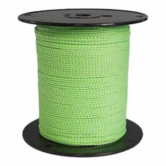 This dynamic braided rope is designed for high strength and abrasion resistance. With a 3/32 in diameter, 180 ft length, and 90 lb working load limit, it is suited for light-duty lifting, positioning, and safety lines in rigging and climbing applications.