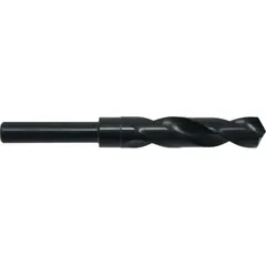 This reduced shank drill bit is made from black oxide high-speed steel. It features a 19.5 mm diameter and a 118° point angle. The reduced shank allows the bit to fit standard 1/2" chucks while providing larger drilling diameters. Commonly used in drill presses and handheld drills for drilling holes in metal, wood, or plastic.