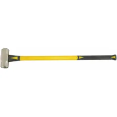 This sledge hammer features a 6 lb steel head with a 2 1/8 in diameter and a fiberglass handle for reduced vibration. The 35 in overall length provides leverage for heavy striking tasks. Suitable for demolition, driving stakes, and breaking concrete in construction and maintenance applications.