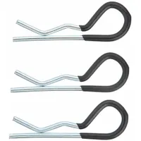 This hitch clip secures hitch pins or accessories on trailers and tow vehicles. It provides a comfortable grip for installation and removal, ensuring reliable retention during transport. Dimensions: 1-1/4 in height, 1-1/4 in thickness, 3-1/4 in overall width