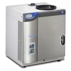 Console-style freeze dryer with 3/4 hp motor and 6 L dry ice holding capacity. Operates at -50°C for lyophilization of heat-sensitive materials. Includes 3-wire electrical cord with plug; drying chamber and purge valve not included.