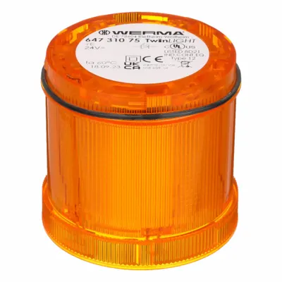 WERMA Tower Light Module: Flashing/Steady, 24V AC/24V DC, Yellow, 70 mm Overall Dia - Flashing Light Modules