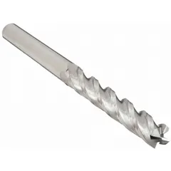 This general purpose carbide square end mill features a 3/4" mill diameter, 4 flutes, 8" length of cut, and 12" overall length. It is used for milling, slotting, and profiling operations on materials such as steel, stainless steel, and cast iron. The 4-flute design facilitates chip evacuation and surface finish.