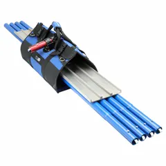 This concrete push float kit features a square magnesium blade and an aluminum handle. It is used for smoothing and leveling freshly poured concrete surfaces such as slabs and driveways.