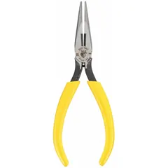 Needle-nose pliers with 6 5/8 in overall length, 1 7/8 in jaw length, and 1/8 in tip width. Features a built-in wire stripper for precision gripping, bending, and cutting in confined spaces. Suitable for electrical, HVAC, and general maintenance tasks requiring fine control.
