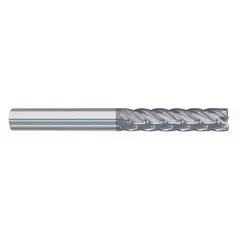 This carbide corner-radius end mill is designed for fast cutting in steel and cast iron. It features a 5/16" mill diameter, 1-1/4" length of cut, 5 flutes, and nACRo coating. The corner radius geometry improves edge strength and extends tool life during roughing and finishing operations in milling applications.
