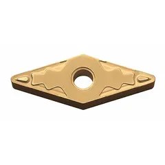 Diamond indexable turning insert with VNMG geometry for precision turning on lathes. Used in machining hardened steels and non-ferrous alloys to achieve fine surface finish and dimensional accuracy.