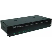 Steel rack-mountable enclosure housing a power supply board that converts 115V AC input to adjustable 6-15VDC output at 4A. Designed for continuous-duty DC power distribution in control panels, security systems, and automation cabinets