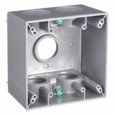 BELL Electrical Box: Aluminum, Square, 2 Gangs, 1 in Hub Size, 36 cu in Capacity - Aluminum Weatherproof Electrical Boxes
