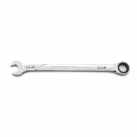 GEARWRENCH Combination Ratcheting Wrench: Alloy Steel, Full Polish Chrome, 1 1/8 in Head Size, Std (MPN 86447)