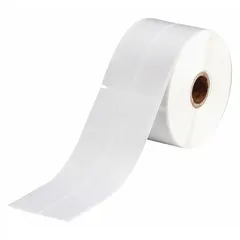 Vinyl wraparound label in white matte finish, measuring 6 in x 1 in. Designed for wire gauges from 6 AWG to 0 AWG. Compatible with BBP11 printer series and requires R4313 ribbon. Used for permanent identification of wires in industrial settings.