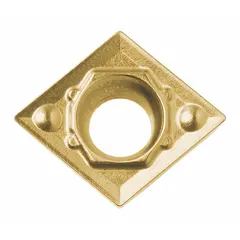 This diamond indexable turning insert is designed for precision finishing of non-ferrous materials such as aluminum, copper, and plastics. It is suitable for turning, boring, and facing operations where a superior surface finish and extended tool life are required.