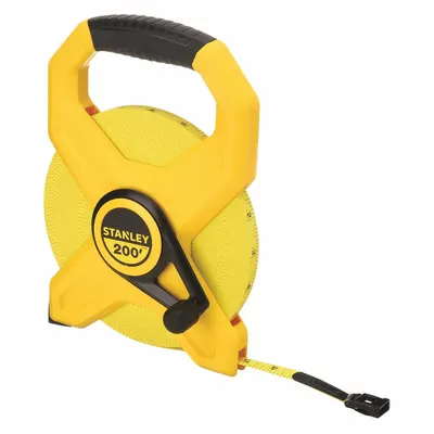 STANLEY Long Tape Measure: Manual, 34-793, SAE, 200 ft, 1/8 in, Plastic - Open-Reel Long Tape Measures