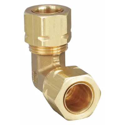 PARKER Compression Fitting Elbow: 3/4 in OD x 3/4 in OD Fitting Size, Brass - Self-Aligning Brass Compression Fittings