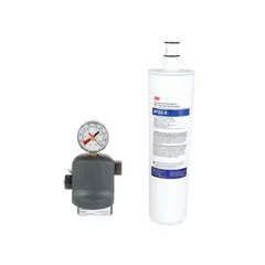 This high-flow filtration system is designed for ice machine and refrigerator water lines. It reduces sediment using polyphosphate filter media. The system has a flow rate of 1.5 gpm and an overall height of 17 inches.