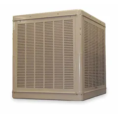 This ESSICK AIR ducted evaporative cooler is a multiple-inlet residential unit designed for use in dry climates to lower air temperature. It operates on 230V AC and measures 42 7/16 in x 39 in x 39 in with a 2 in pad thickness. The drive package is included and requires assembly.