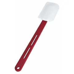 This spatula features a 2 3/4-inch wide silicone blade and a plastic handle, with an overall length of 16 inches. It is suited for mixing, scraping, and spreading tasks in food preparation. Not NSF certified and not dishwasher safe.