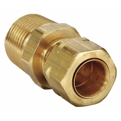 PARKER Compression Fitting Adapter: 1/4 in OD x 1/4 in Pipe Fitting Size, Compression x MNPT - Self-Aligning Brass Compression Fittings