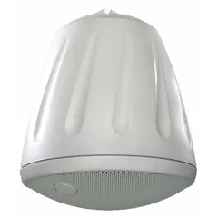 Passive 2-way pendant-mount speaker with 8 ohm impedance. Overall width 12 in, overall height 14 1/4 in. Suitable for outdoor use in covered areas such as patios, dining spaces, or commercial environments requiring weather-resistant sound reinforcement.