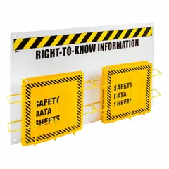 This wall-mount safety station is designed to organize and display safety documents, signs, or equipment in industrial facilities. It helps centralize critical safety information for quick access by plant personnel, supporting hazard communication. Overall dimensions: 20 in height, 29 in width, 5 in depth. Mounting hardware is not included.