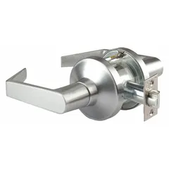 This privacy lever lockset is designed for interior doors requiring privacy locking, such as bathrooms or offices. It features a satin chromium-plated die cast zinc construction with a GT176 Philadelphia style lever. The ANSI F76 function provides push-button privacy locking from the inside, with emergency release from the outside. ADA compliant lever meets accessibility standards.