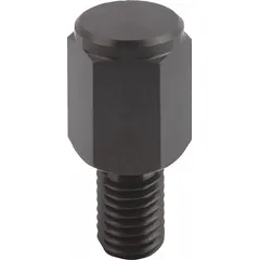 Flat steel positioning foot with external M12 threads and 20 mm thread length. Provides a stable, adjustable support point for industrial fixturing and leveling applications. Wear-resistant flat face ensures reliable contact under load.