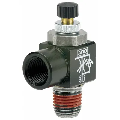 ARO Cylinder Port Flow Control Valve: Elbow Fitting, Knurled, 1/2 in Valve Body Size - Elbow-Style Speed Control Valves