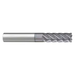 This carbide corner-radius end mill is designed for fast cutting of steel and cast iron. It features an nACRo coating and 6 flutes, with a 3/4" mill diameter and 2-1/4" length of cut. The corner radius geometry improves edge strength and extends tool life during roughing and finishing operations.