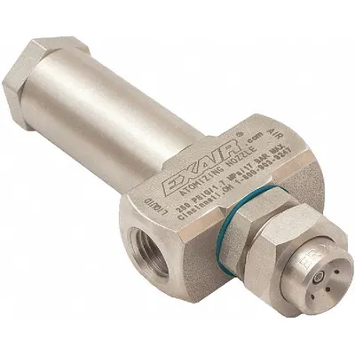 EXAIR Atomizing Spray Nozzle: Pressure, 14 scfm, Round, 1/4 in FNPT, FNPT - External Mix Air-Atomizing Spray Nozzles