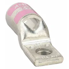Standard-type copper compression lug for terminating 1/0 AWG stranded copper wire. Features a single hole for 1/4 in stud mounting. Used in electrical power distribution and control equipment to create secure, low-resistance connections.