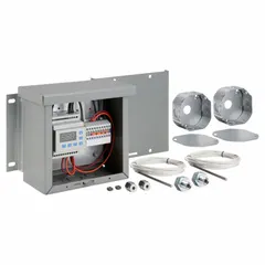 This steel digital temperature interlock is designed for commercial kitchen hoods. It monitors exhaust and supply air temperatures to ensure hood operation only when cooking equipment is active, improving energy efficiency and fire safety. The unit accommodates two sensors and includes one temperature sensor.