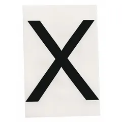 Square-shaped floor marking tape with a black 'X' message on a white background. Measures 4 in x 6 in with an 8 mil thick polyester backing. Supplied in a 20-pack. Used to mark safety zones, hazard areas, or equipment boundaries in industrial facilities.