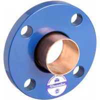 This low-lead cast copper and bronze tube flange features a cup x flange design with no center stop. It is used to connect copper tubing to flanged equipment in plumbing and piping systems, forming secure sweat-soldered joints. Suitable for potable water and general industrial piping applications