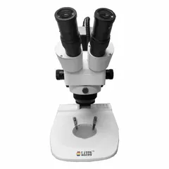 Trinocular stereo microscope with 1X to 4X magnification and 22 mm optical field of view. Features a track-style focusing mechanism and 70 mm working distance. Includes a 4X objective. Suitable for inspection, assembly, and quality control tasks in industrial and laboratory environments.