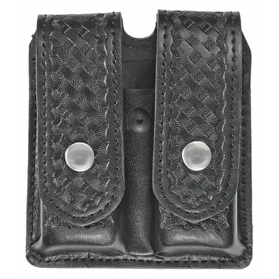 HEROS PRIDE Magazine Pouch: Black, Synthetic Leather, Basket Weave - Duty Equipment Pouches