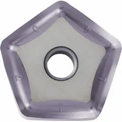 Pentagon-shaped indexable milling insert with multiple cutting edges for face and shoulder milling operations. Suitable for machining steel, stainless steel, and cast iron in general production environments.