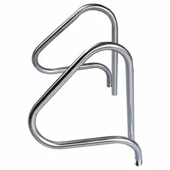 This pool grab bar is constructed of 304L stainless steel with a silver electropolished finish. It features fixed legs and measures 38 inches in height by 30 inches in width, with a 1.9-inch diameter and 0.065-inch wall thickness. Designed for permanent installation in commercial or residential swimming pools, it provides support for bathers entering or exiting the water.