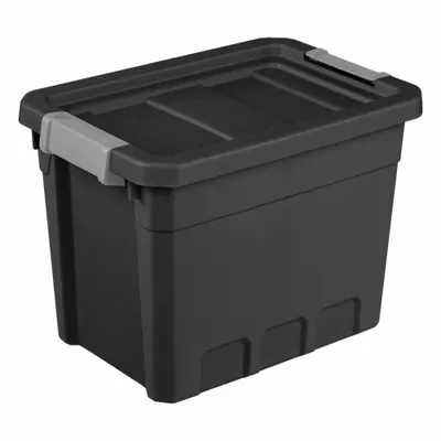 STERILITE Storage Tote: 7.5 gal, 18 in x 12 5/8 in x 13 1/4 in, Black Body, Less than 10 gal - Colored Totes with Latch-On Lids