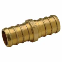 ZURN Barbed Fitting Coupling: 1 35/64 in ID x 1 1/4 in Pipe Size, Barbed x Barbed, Brass (MPN QQC86GX)