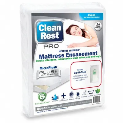 CLEANREST Queen Mattress Encasement, 80x60 in, White, 3.39 oz - Mattress Encasements