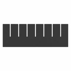 This black plastic divider is designed for use with 9 1/4 in wide bins to create separate compartments for organizing small parts. It is not electrostatic discharge conductive. Commonly used in industrial storage systems, workshops, and warehouses to subdivide bins for efficient part sorting and retrieval.